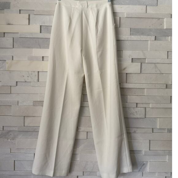AQUA BLOOMINGDALES NWOT Twill Porkchop Pocket Hi-Rise Wide Leg Trousers S Ivory - Picture 3 of 9